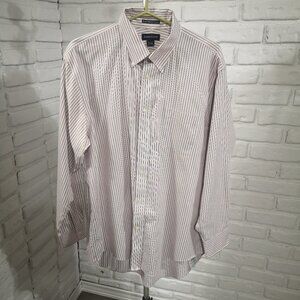 Lands' End Men's Size 17 Burgundy White & Black Stripes No Iron Pinpoint Shirt